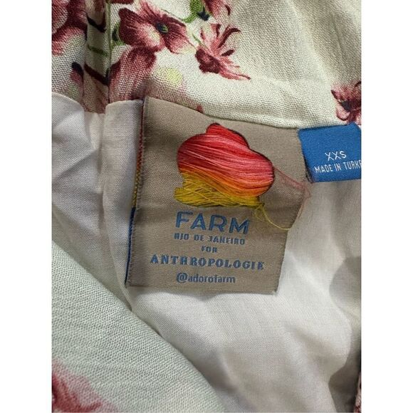 Farm Rio Anabela White Floral Smocked Ruched Waist Long Sleeve Dress XXS - Picture 6 of 14